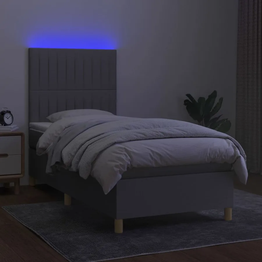 Sommier à lattes de lit et matelas et LED Gris clair 90x200cm - 4
