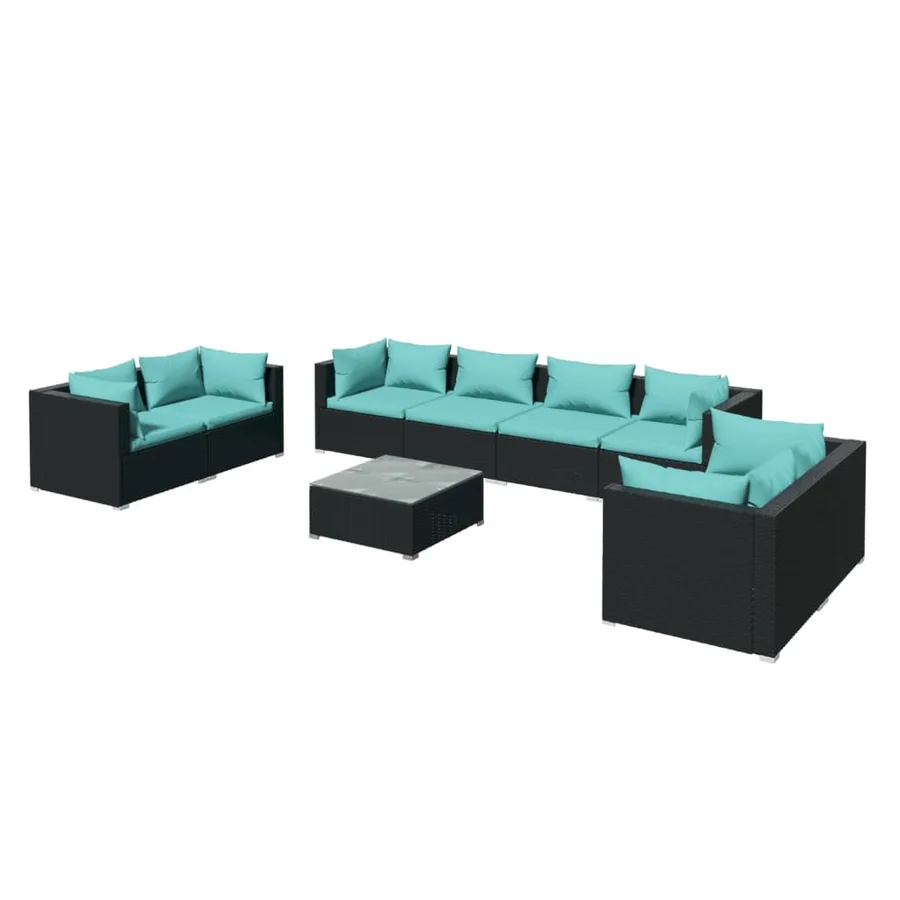 Salon de jardin 9 pcs avec coussins Résine tressée Noir - 2