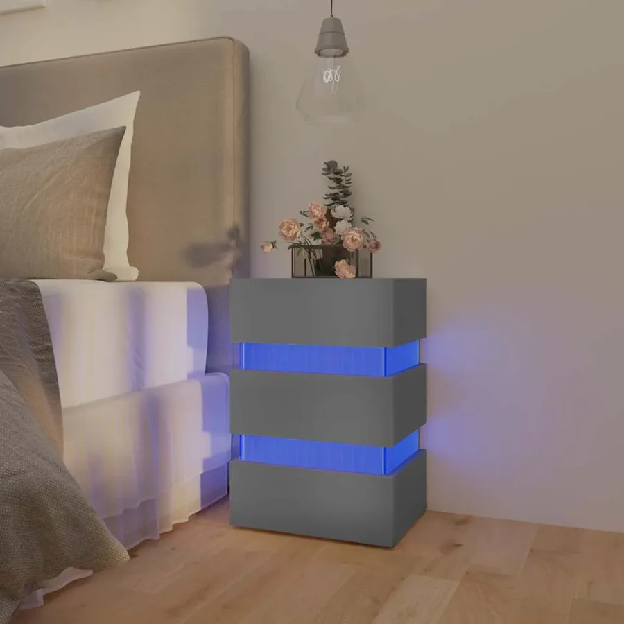 Table de chevet à LED Gris 45x35x67 cm Bois d'ingénierie - 12