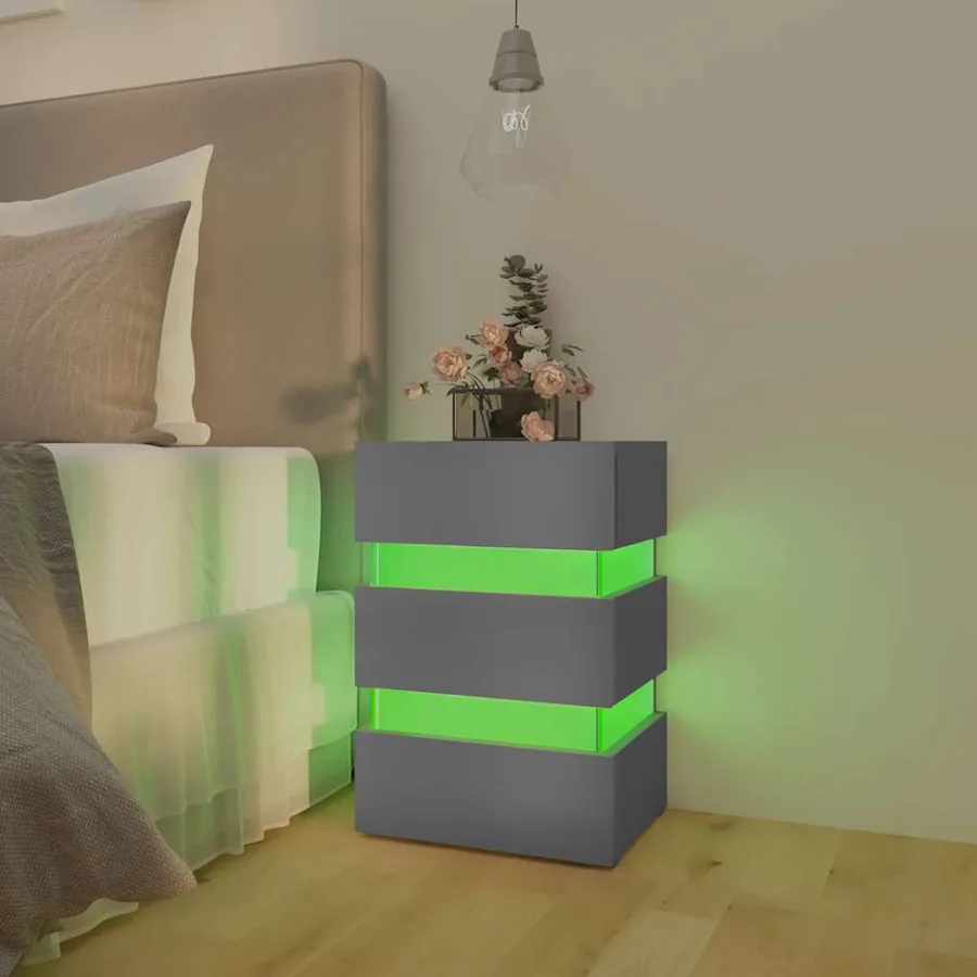 Table de chevet à LED Gris 45x35x67 cm Bois d'ingénierie - 13