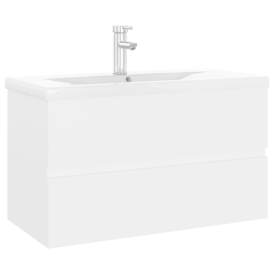 Armoire d'évier avec lavabo intégré blanc bois d'ingénierie - 2