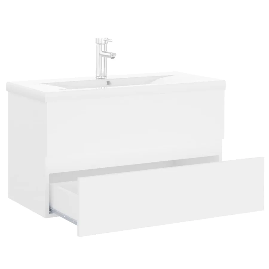 Armoire d'évier avec lavabo intégré blanc bois d'ingénierie - 6