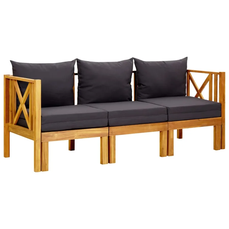 Banc de jardin 3 places et coussins 179 cm Bois d'acacia massif - 5