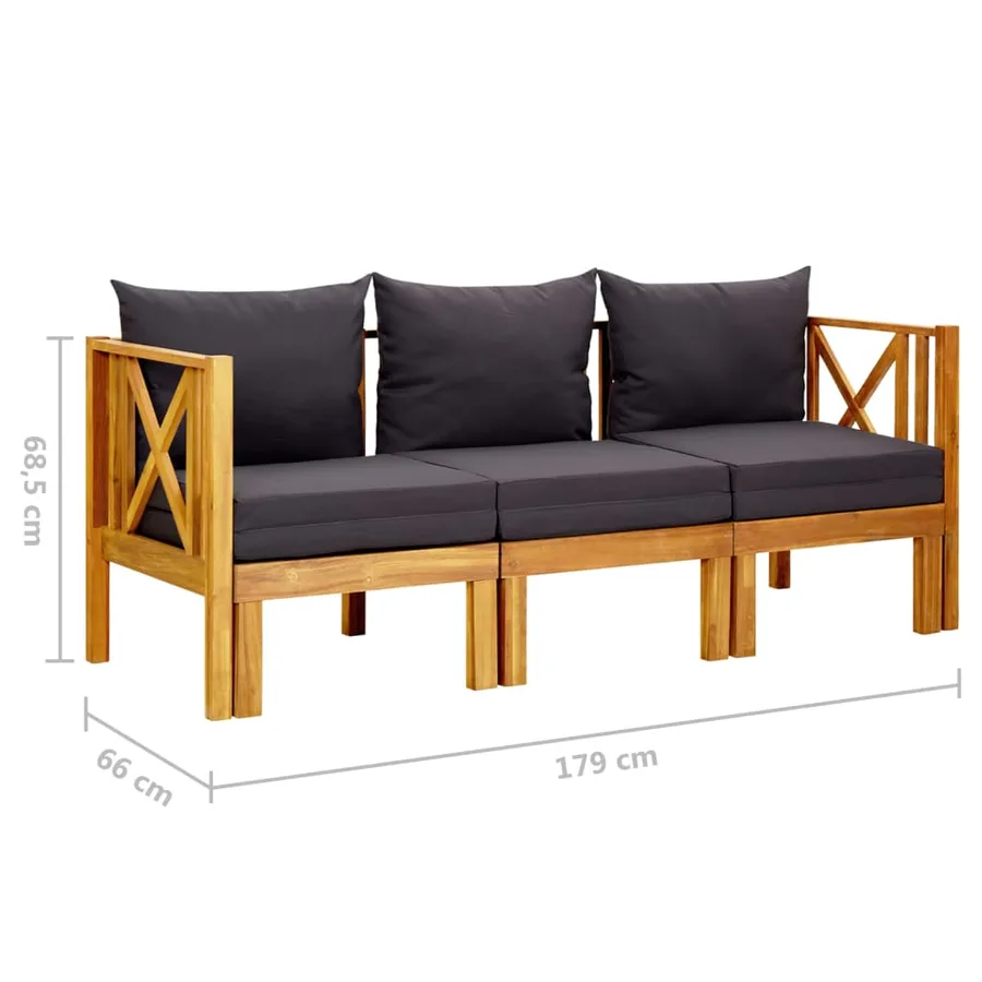 Banc de jardin 3 places et coussins 179 cm Bois d'acacia massif - 8