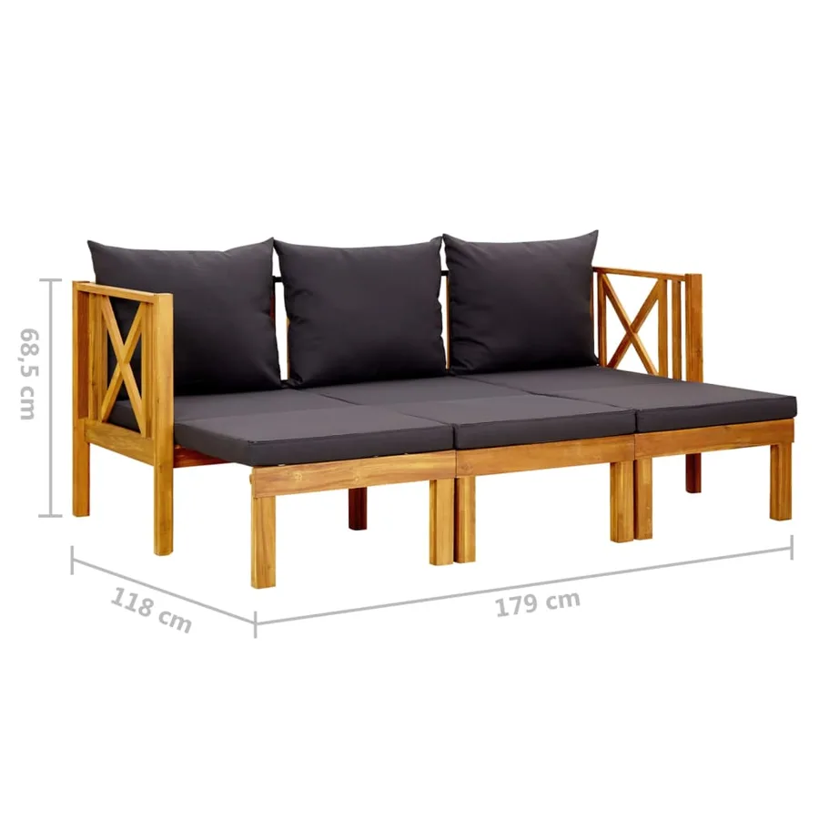 Banc de jardin 3 places et coussins 179 cm Bois d'acacia massif - 9