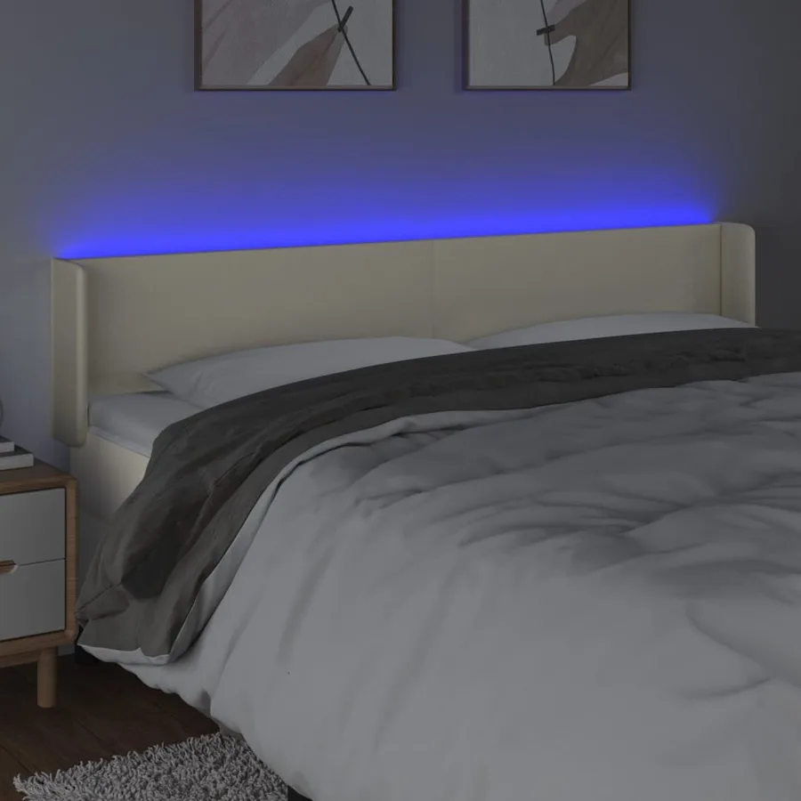 Tête de lit à LED Crème 203x16x78/88 cm Similicuir - 4