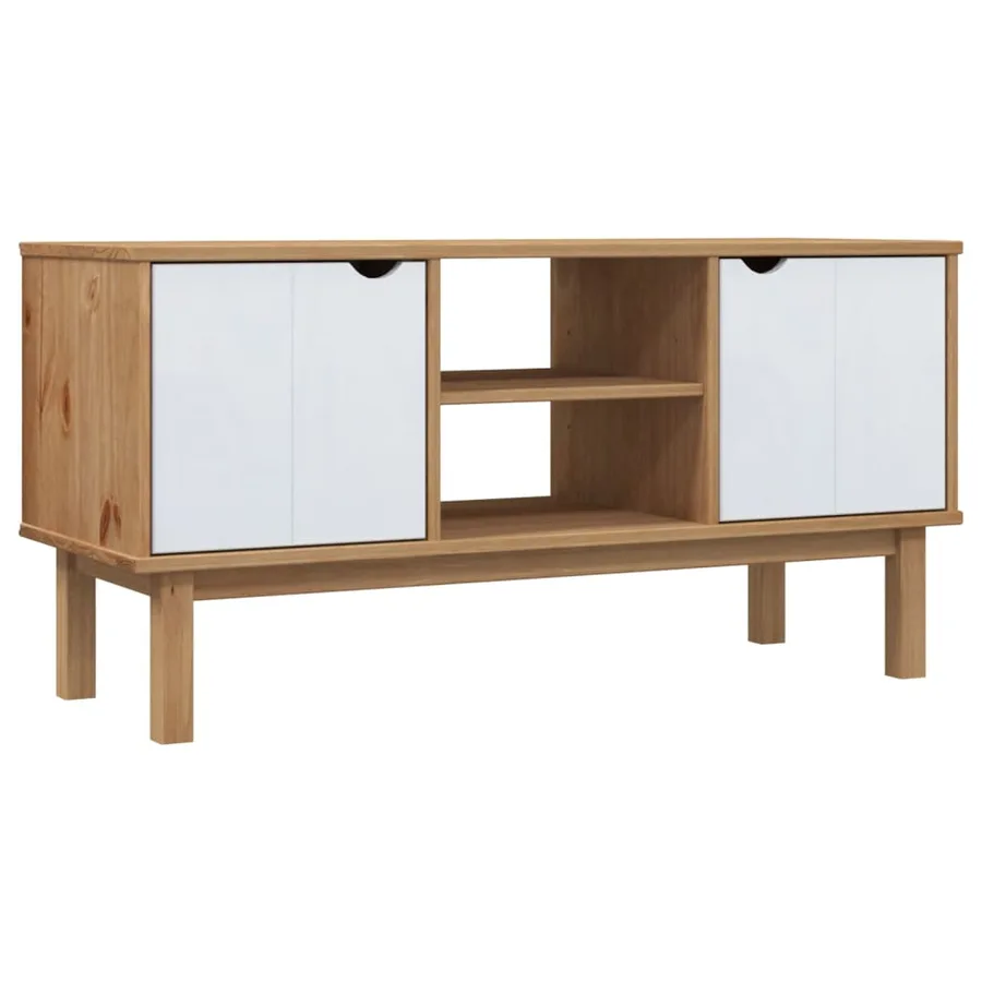 Meuble TV OTTA Marron et blanc 113,5x43x57cm Bois de pin massif - 2