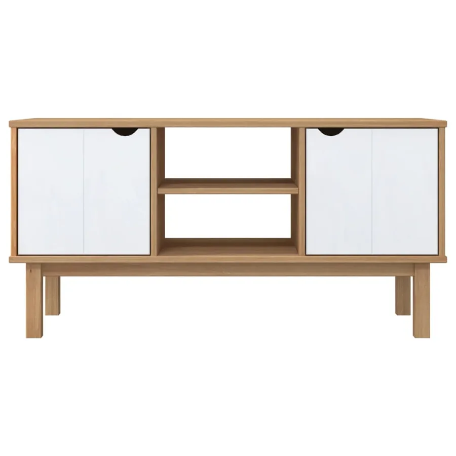 Meuble TV OTTA Marron et blanc 113,5x43x57cm Bois de pin massif - 3