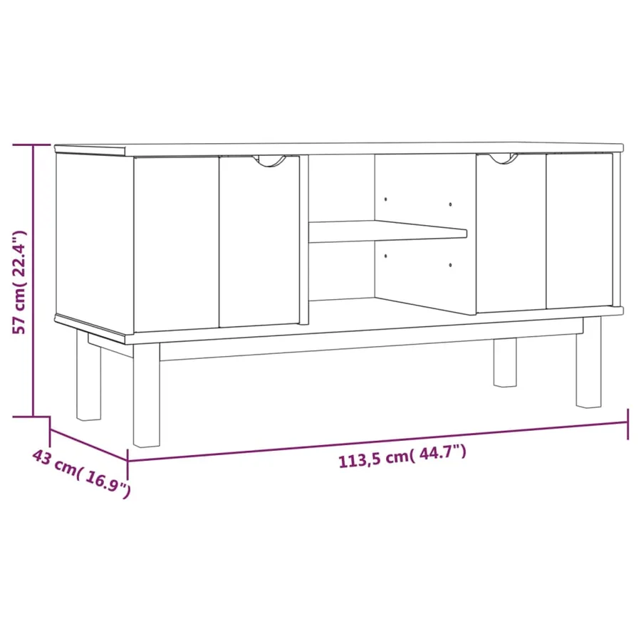 Meuble TV OTTA Marron et blanc 113,5x43x57cm Bois de pin massif - 6
