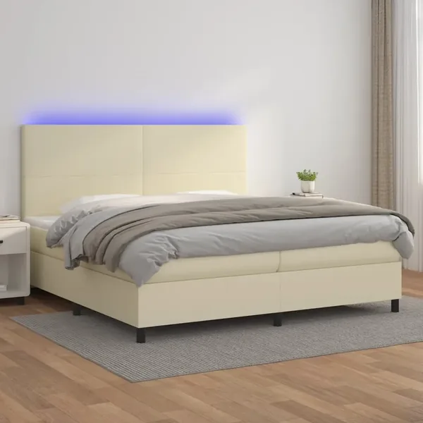 Sommier à lattes de lit avec matelas et LED Crème 200x200 cm
