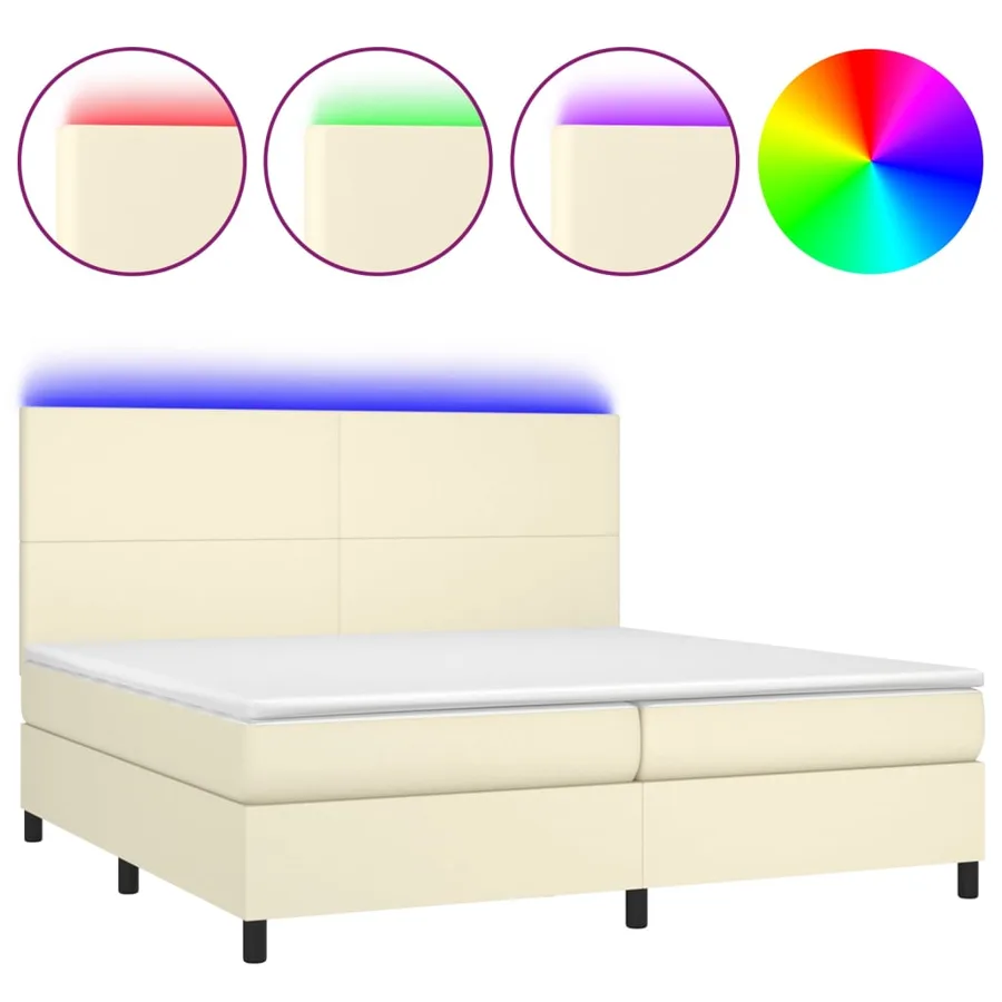 Sommier à lattes de lit avec matelas et LED Crème 200x200 cm - 2