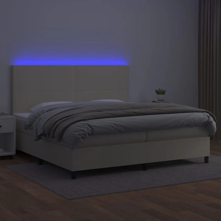 Sommier à lattes de lit avec matelas et LED Crème 200x200 cm - 4