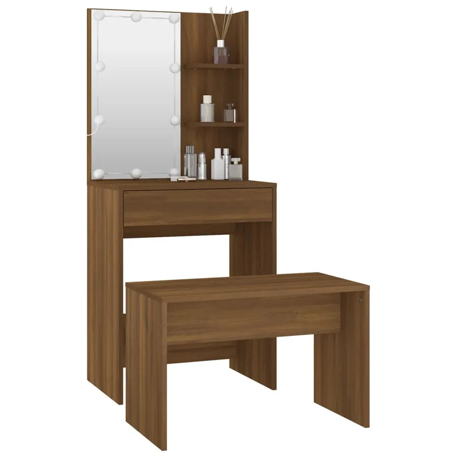 Ensemble de coiffeuse avec LED Chêne marron Bois d'ingénierie - 12