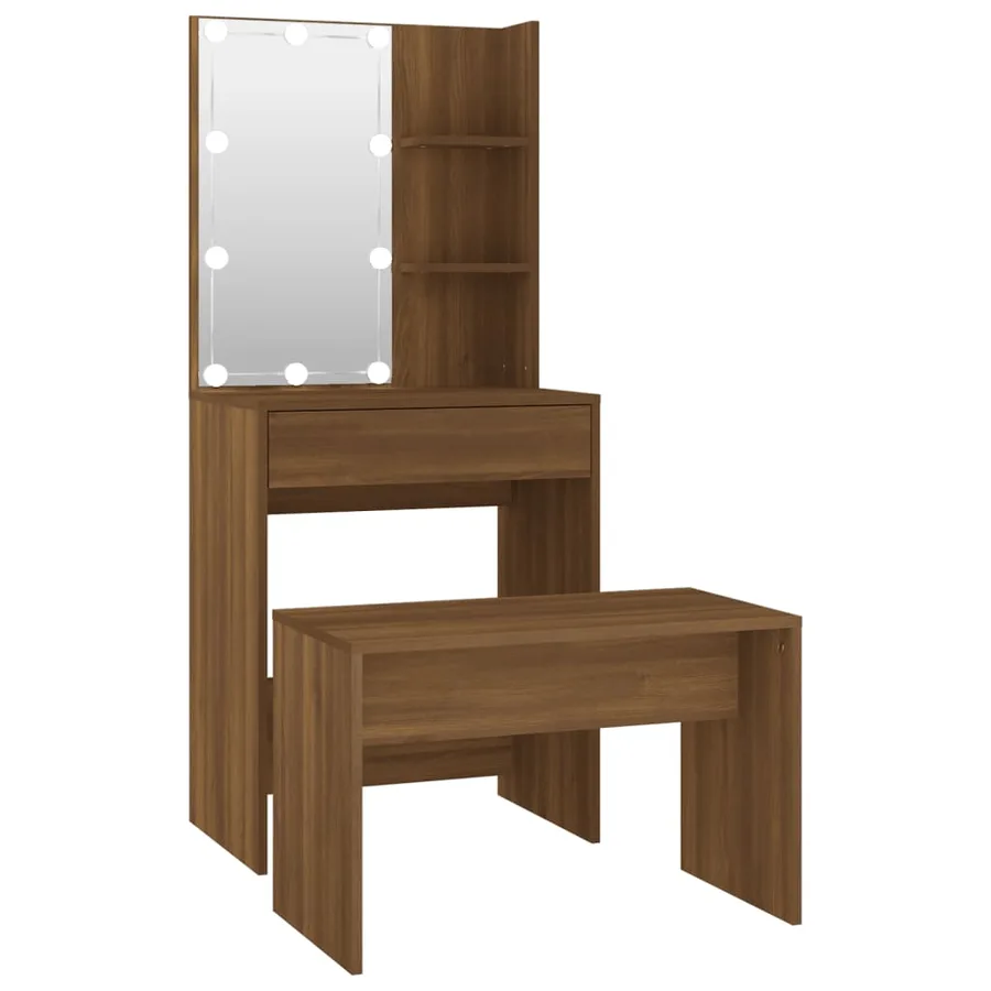 Ensemble de coiffeuse avec LED Chêne marron Bois d'ingénierie - 2