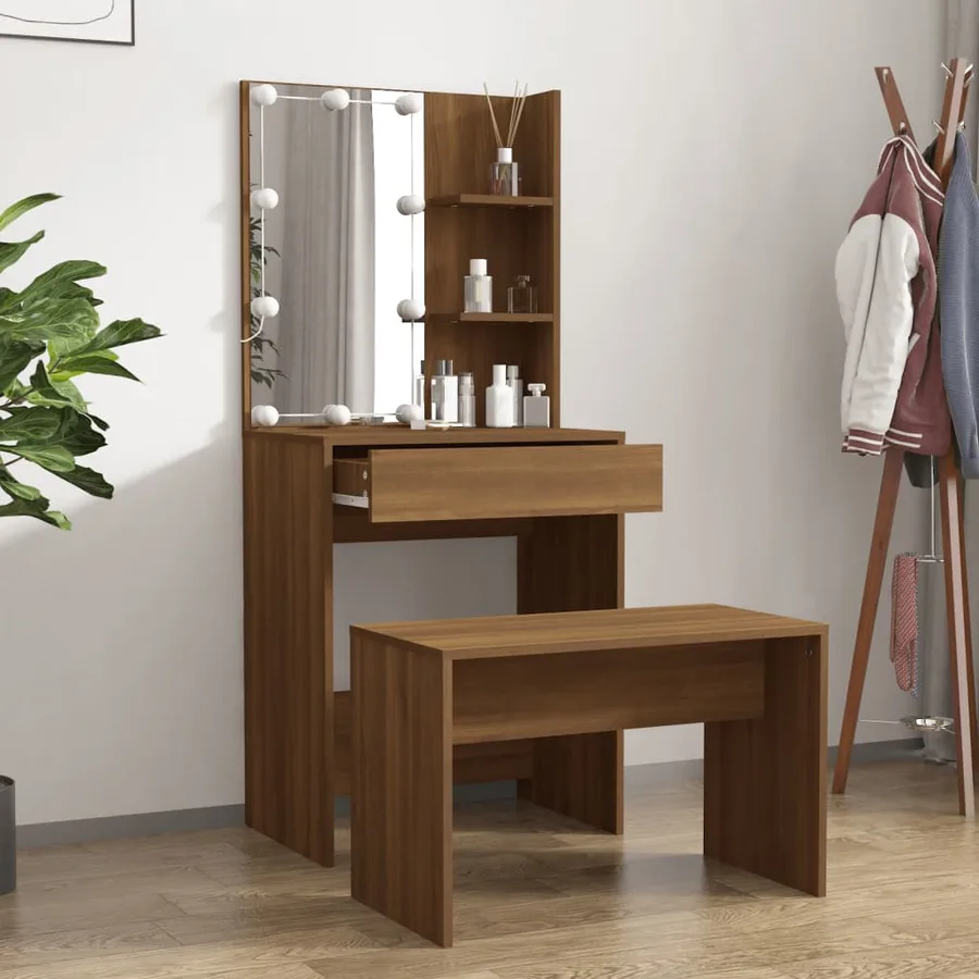 Ensemble de coiffeuse avec LED Chêne marron Bois d'ingénierie - 3