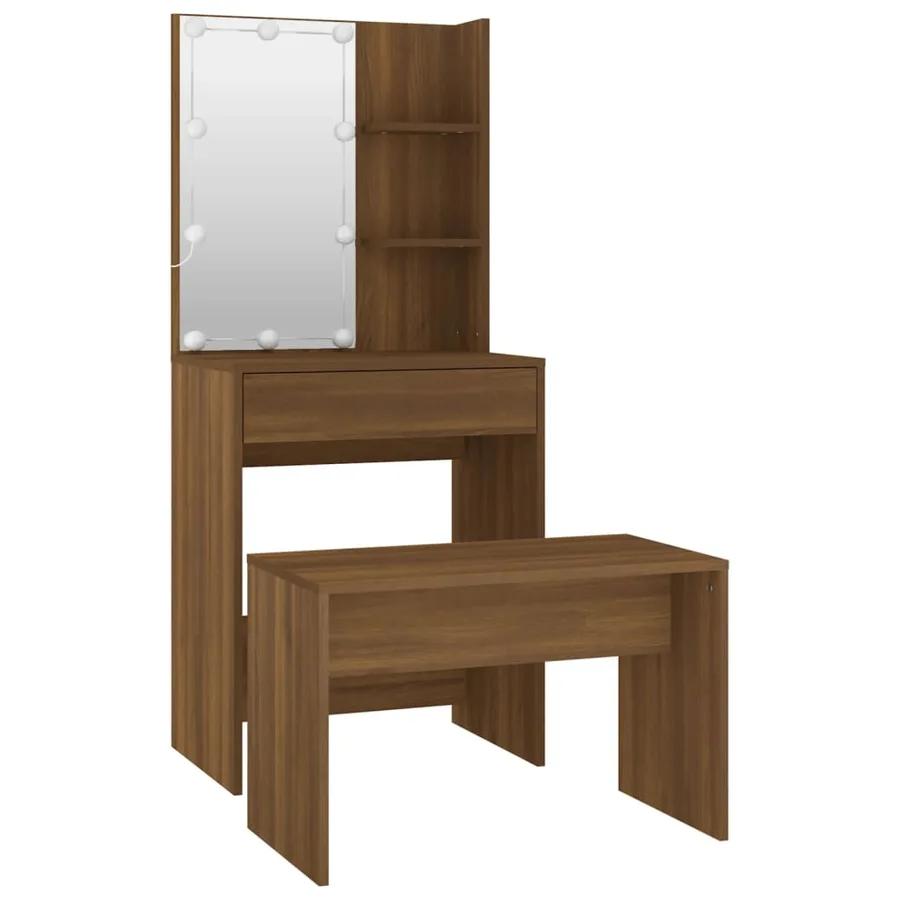 Ensemble de coiffeuse avec LED Chêne marron Bois d'ingénierie - 4