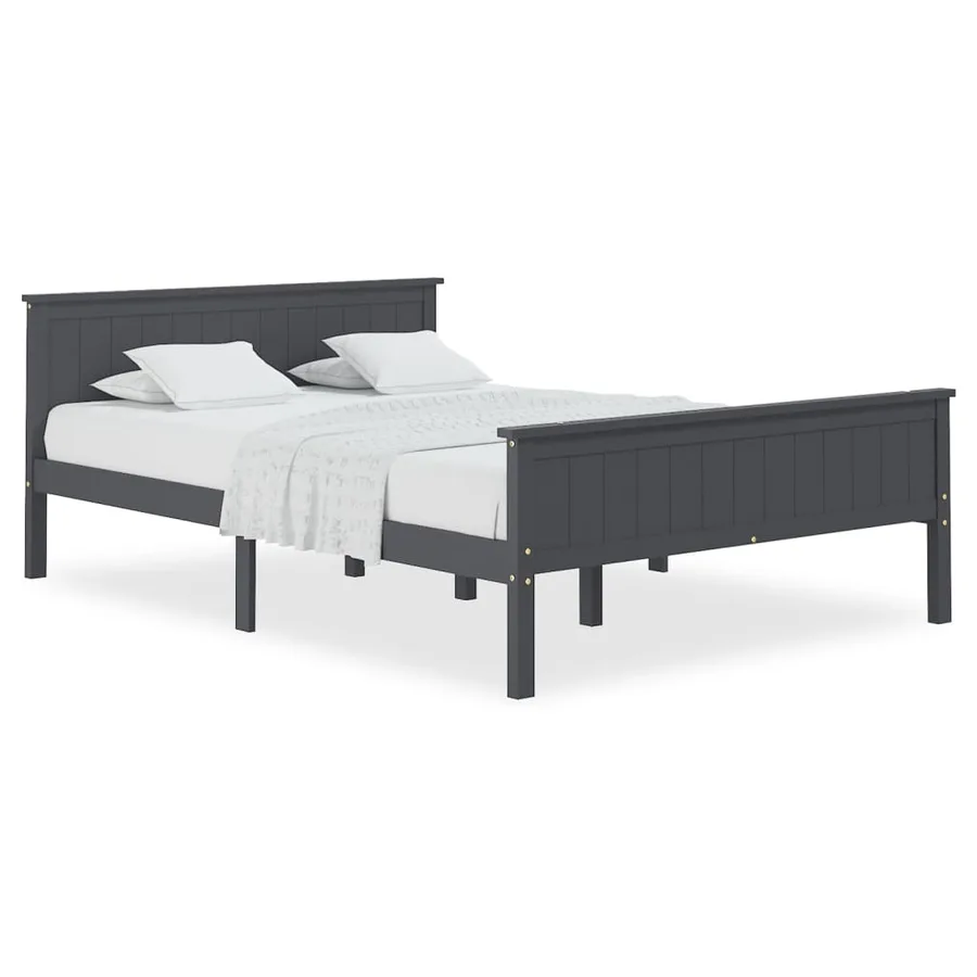 Cadre de lit sans matelas bois massif de pin gris 160x200 cm - 2