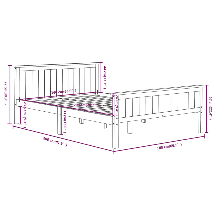 Cadre de lit sans matelas bois massif de pin gris 160x200 cm - 7