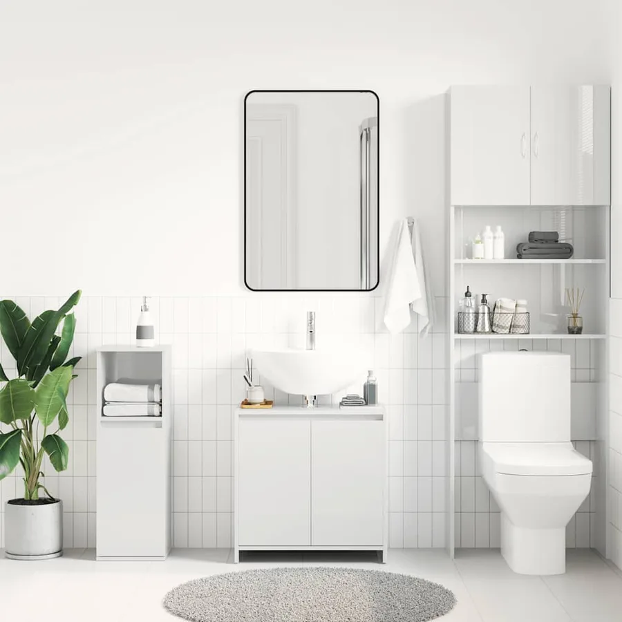 Armoire de salle de bain Blanc brillant Bois d'ingénierie - 3