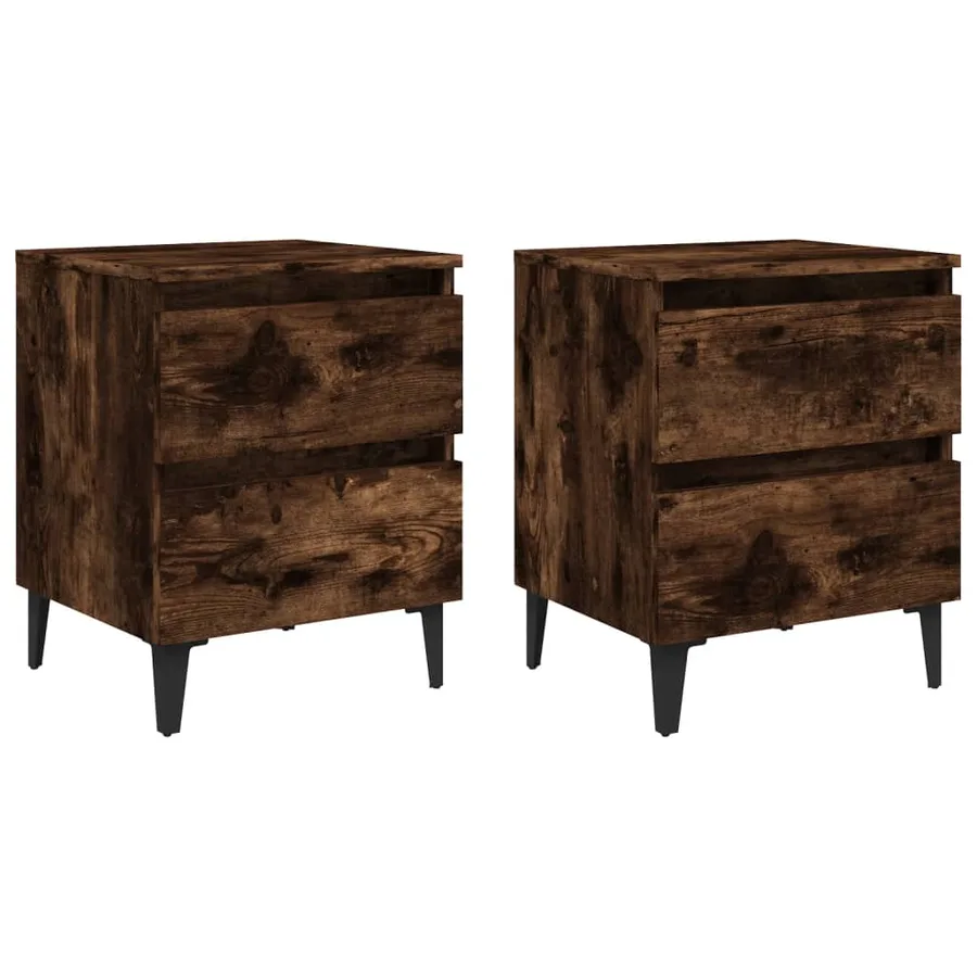 Tables de chevet pieds en métal 2 pcs Chêne fumé 40x35x50 cm - 2