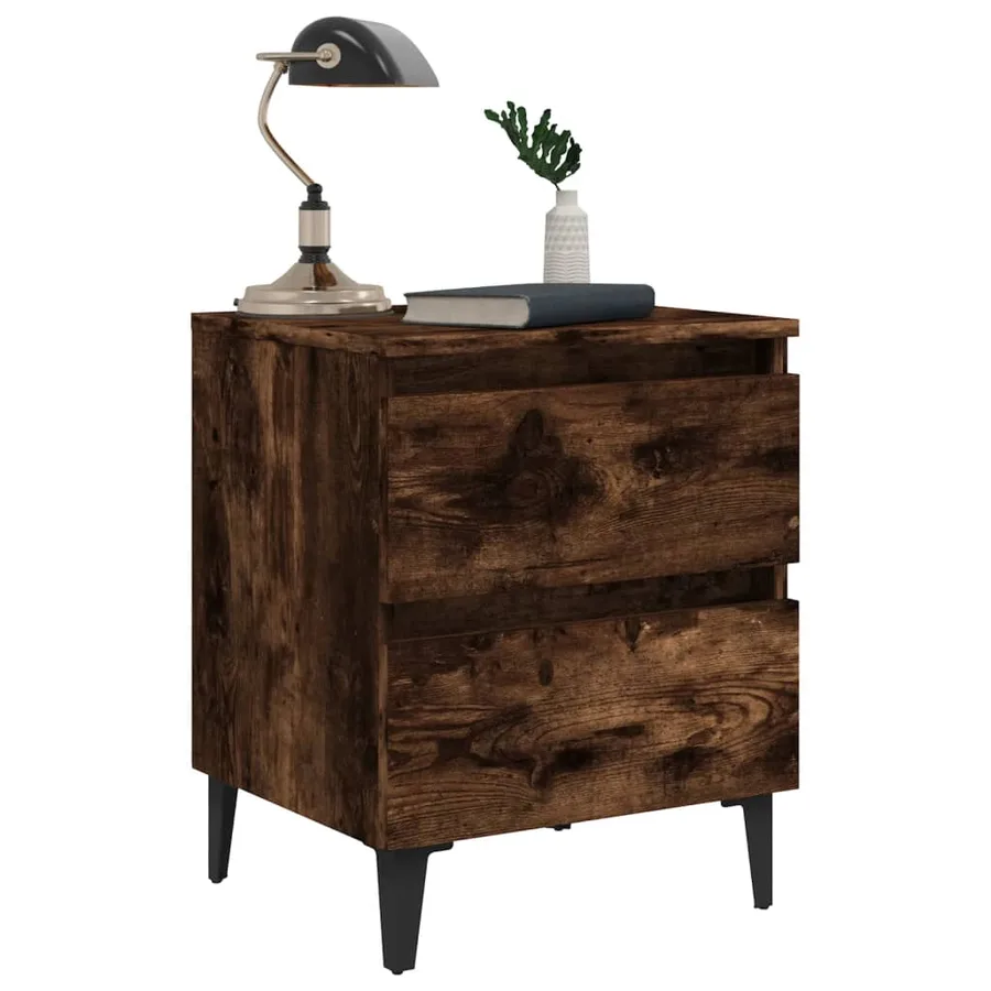 Tables de chevet pieds en métal 2 pcs Chêne fumé 40x35x50 cm - 4
