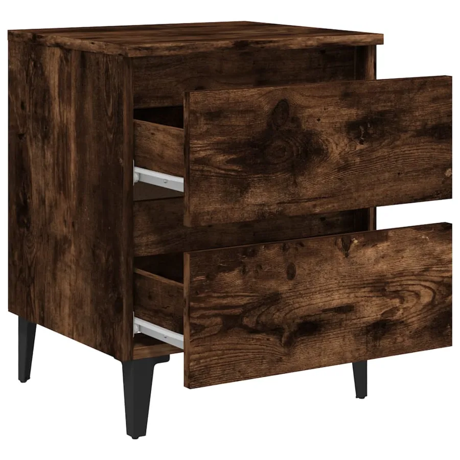 Tables de chevet pieds en métal 2 pcs Chêne fumé 40x35x50 cm - 8