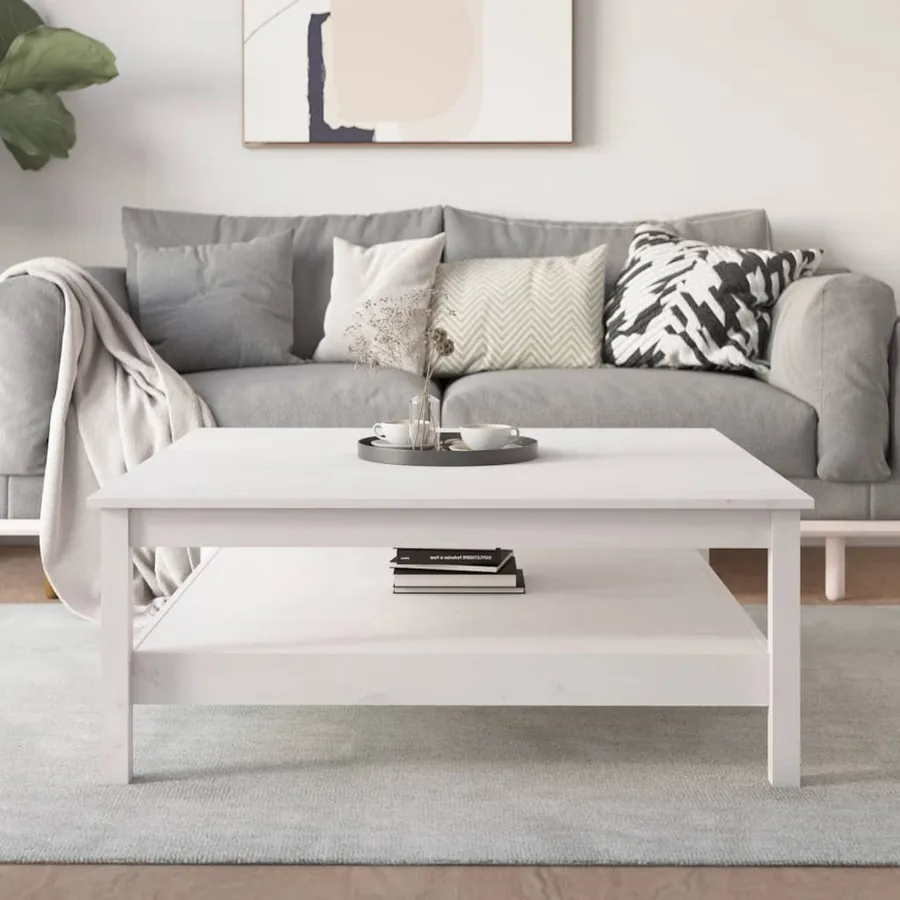 Table basse blanche 100 x 100 x 40 cm Bois de pin massif