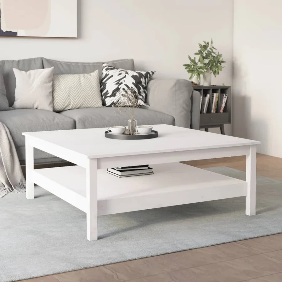 Table basse blanche 100 x 100 x 40 cm Bois de pin massif - 4