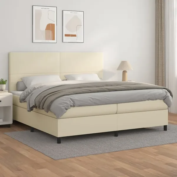 Sommier à lattes de lit avec matelas Crème 200x200cm Similicuir