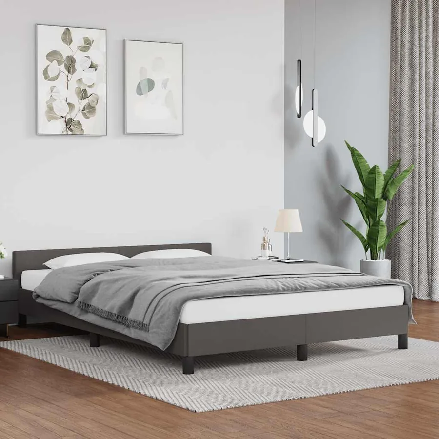 Cadre de lit avec tête de lit sans matelas gris 140x200 cm