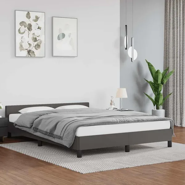 Cadre de lit avec tête de lit sans matelas gris 140x200 cm
