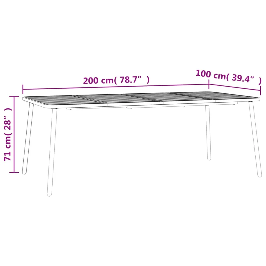 Table de jardin anthracite 200x100x71 cm acier - 7