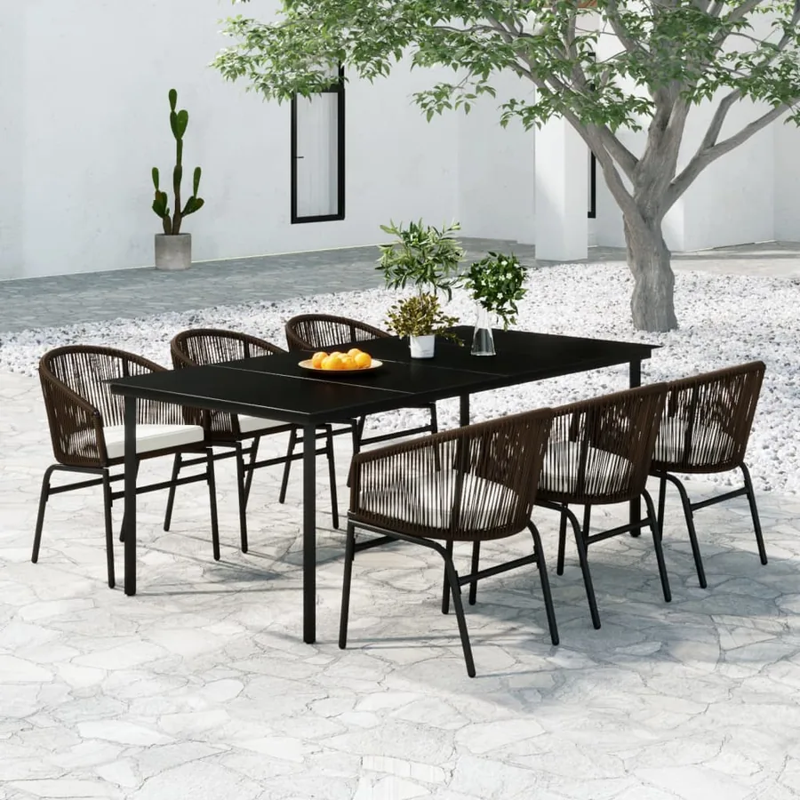 Ensemble à manger de jardin 7 pcs Marron
