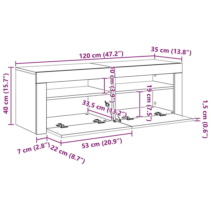 Meuble TV avec lumières LED sonoma gris 120x35x40 cm - 15