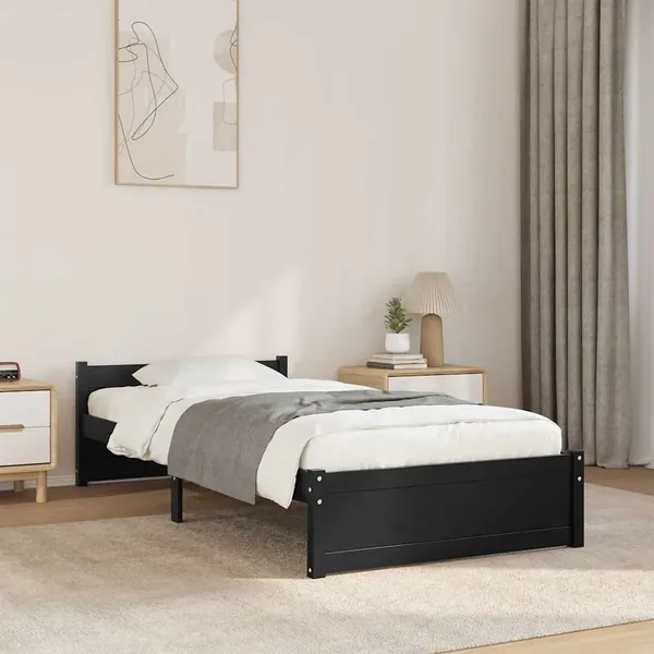 Cadre de lit sans matelas noir bois massif 90x200 cm