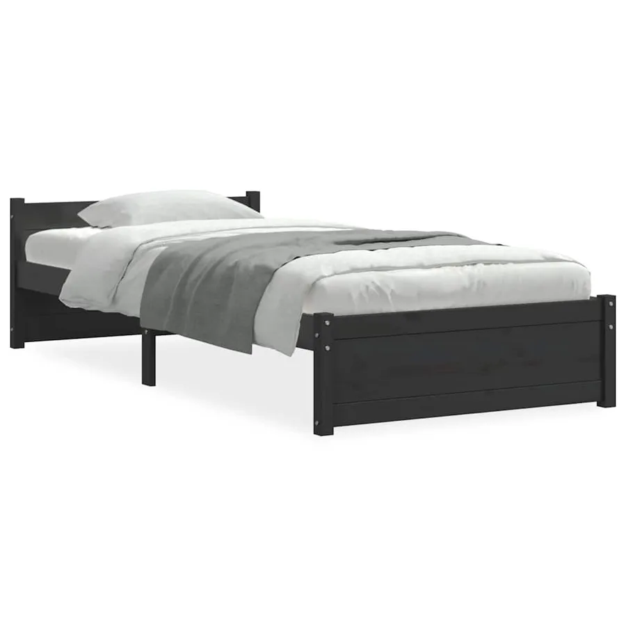 Cadre de lit sans matelas noir bois massif 90x200 cm - 2