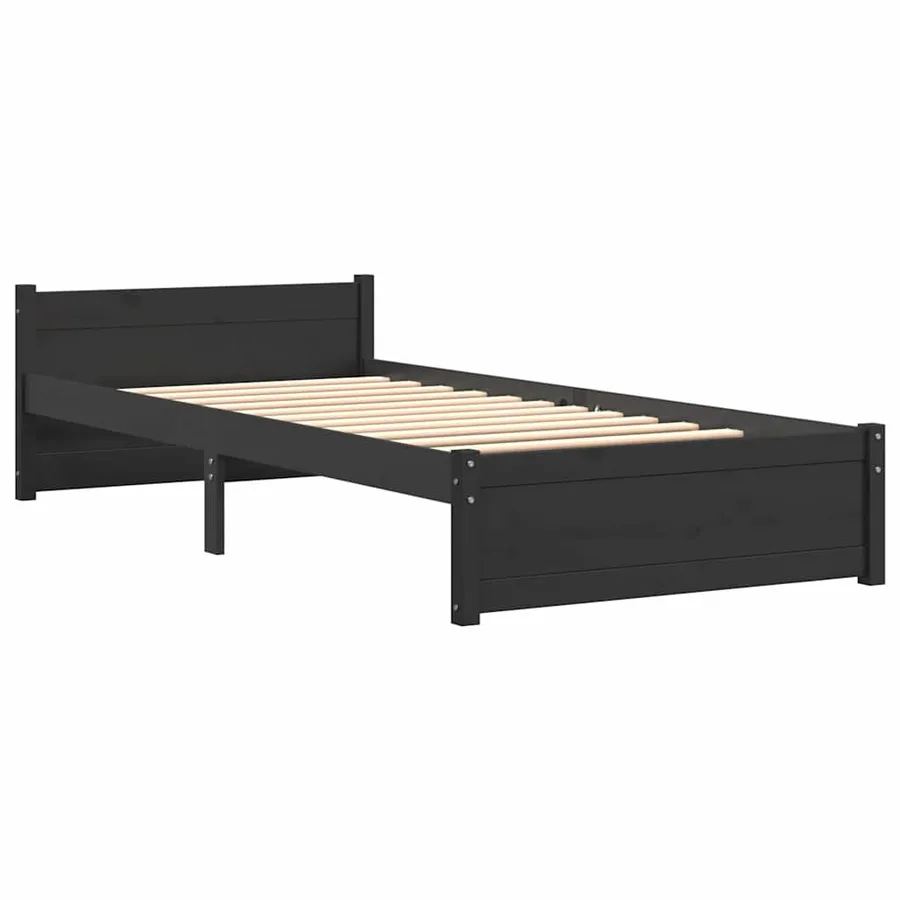 Cadre de lit sans matelas noir bois massif 90x200 cm - 3