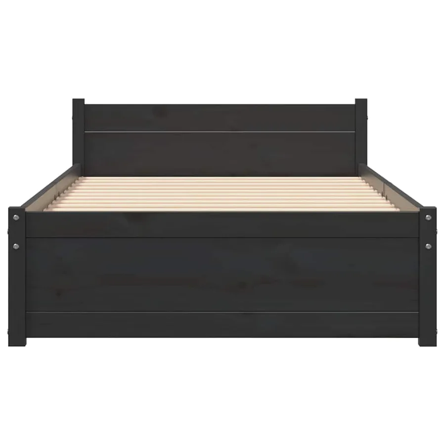 Cadre de lit sans matelas noir bois massif 90x200 cm - 4