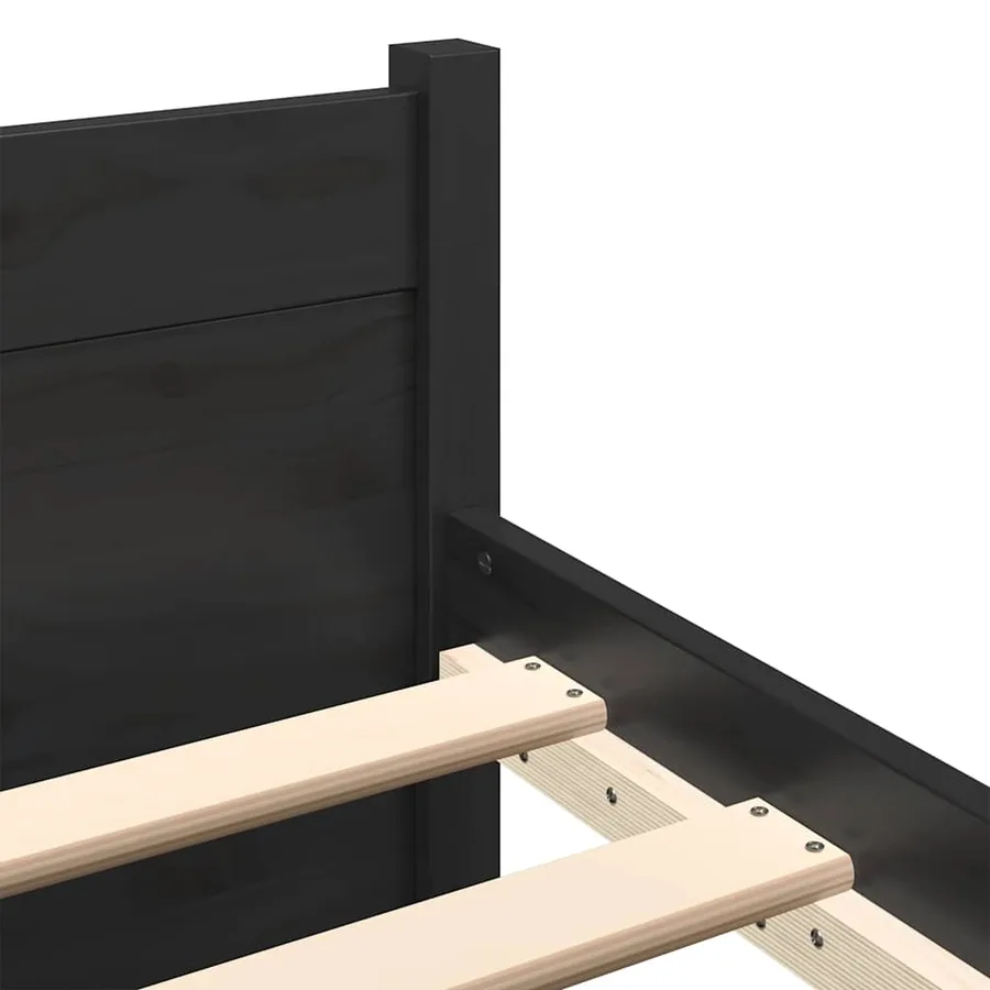 Cadre de lit sans matelas noir bois massif 90x200 cm - 6