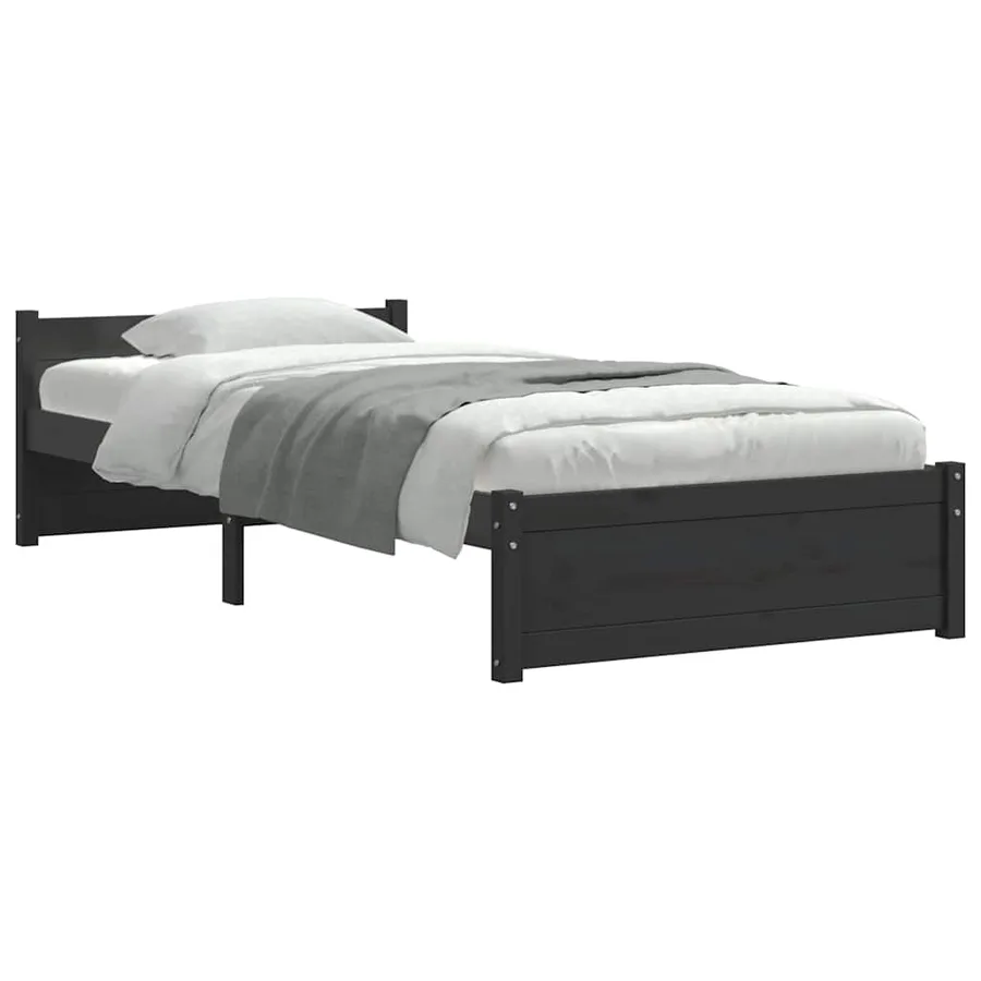 Cadre de lit sans matelas noir bois massif 90x200 cm - 7