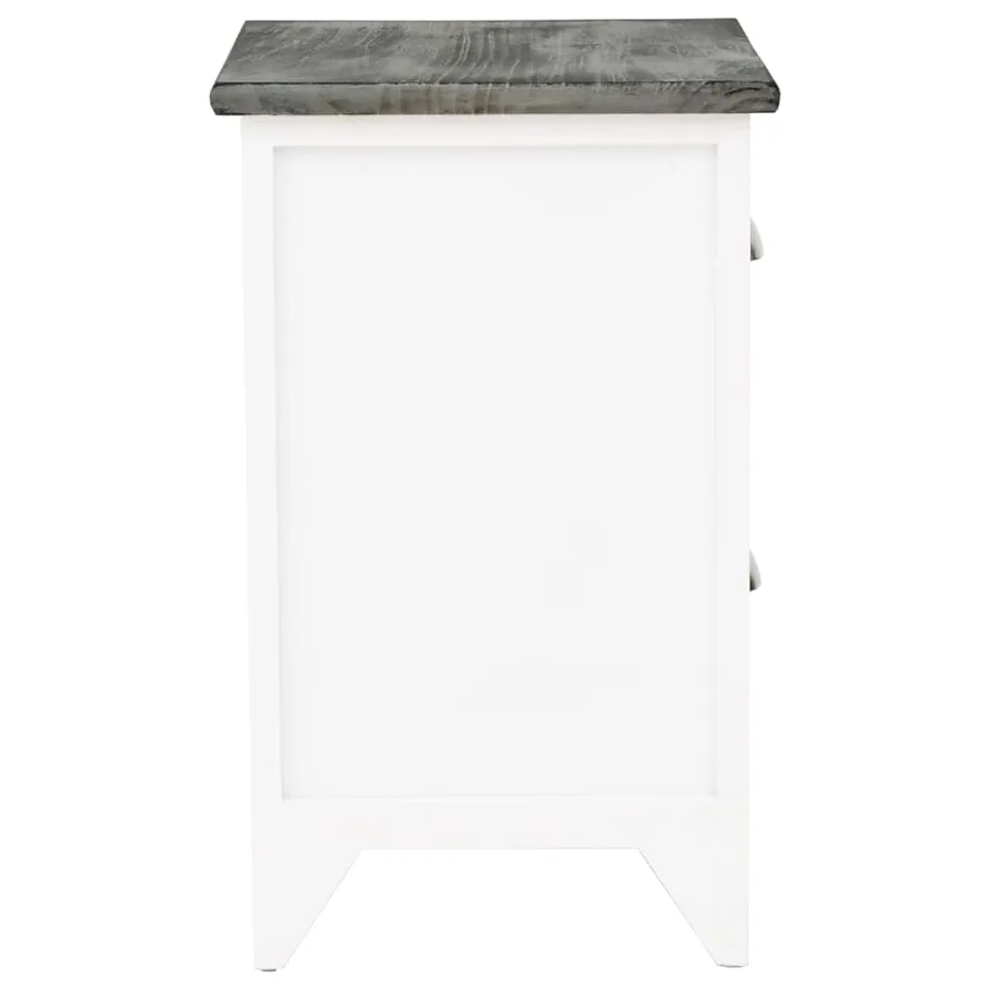 Table de chevet Gris et blanc 38x28x45 cm Bois de Paulownia - 5