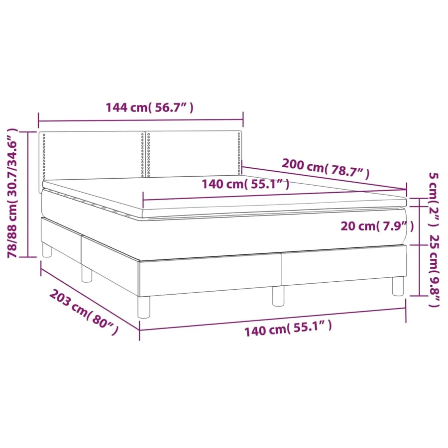Sommier à lattes de lit avec matelas LED Gris clair 140x200 cm - 8