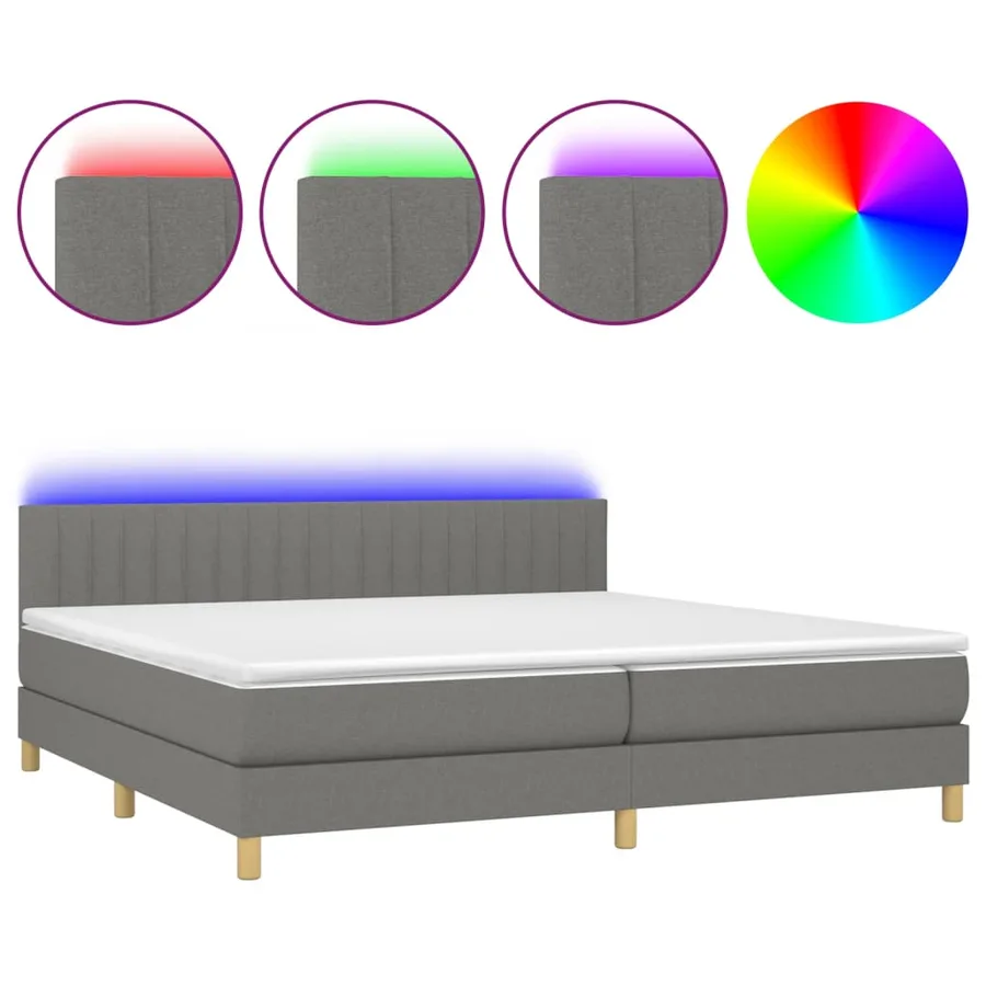 Sommier à lattes de lit et matelas et LED Gris foncé 200x200 cm - 2