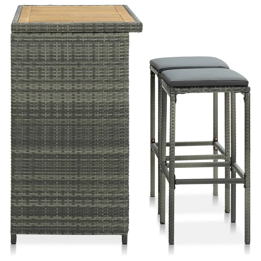 Ensemble de bar 3 pcs Résine tressée Gris - 3