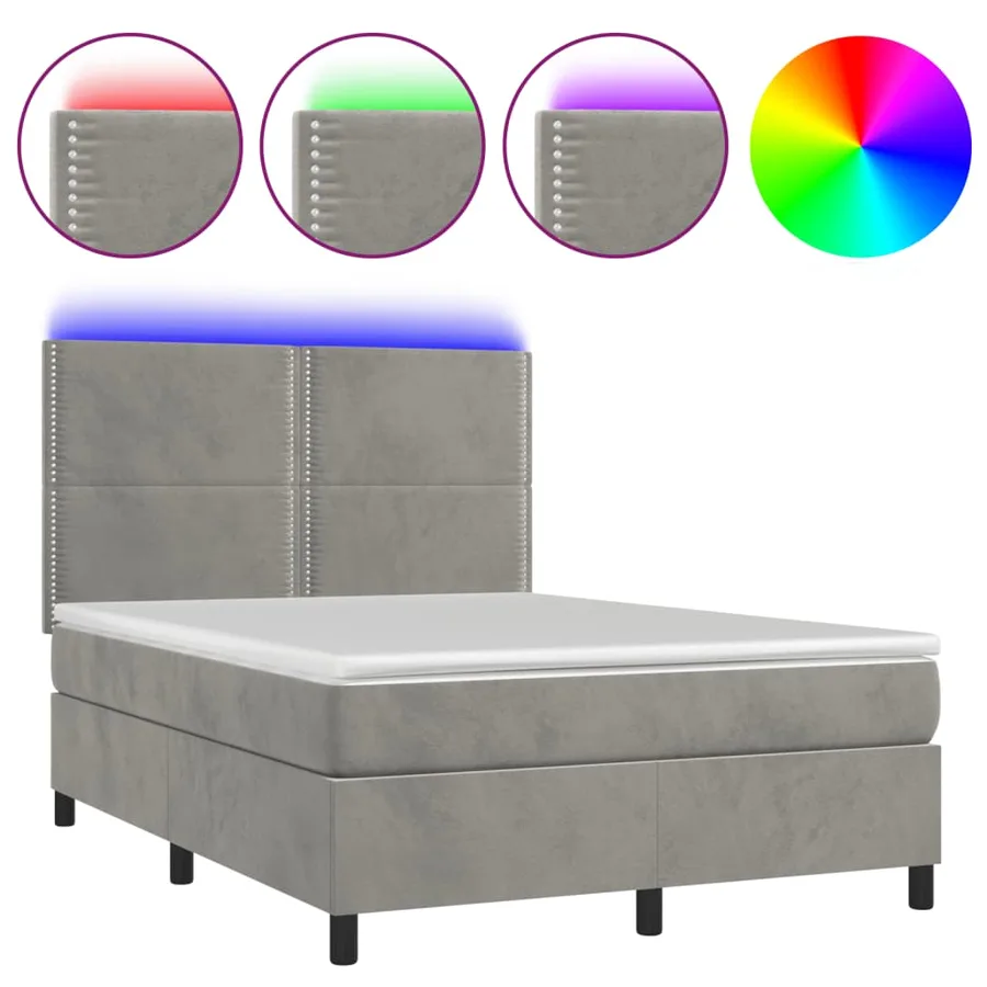 Sommier à lattes de lit matelas et LED Gris clair 140x200 cm - 2
