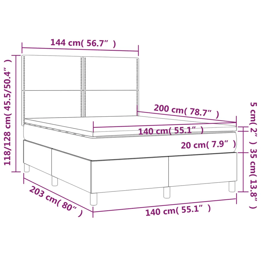 Sommier à lattes de lit matelas et LED Gris clair 140x200 cm - 8