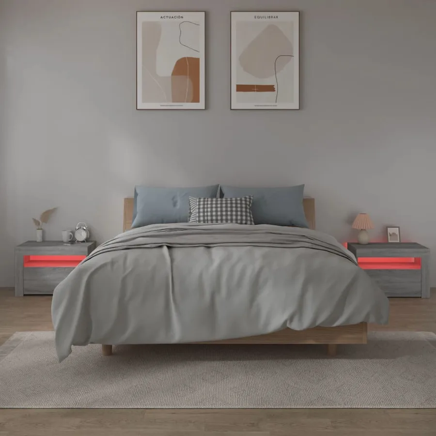Tables de chevet 2 pcs avec LED sonoma gris 60x35x40 cm - 10