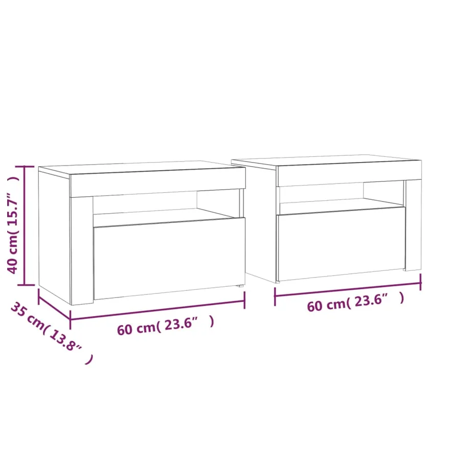Tables de chevet 2 pcs avec LED sonoma gris 60x35x40 cm - 14