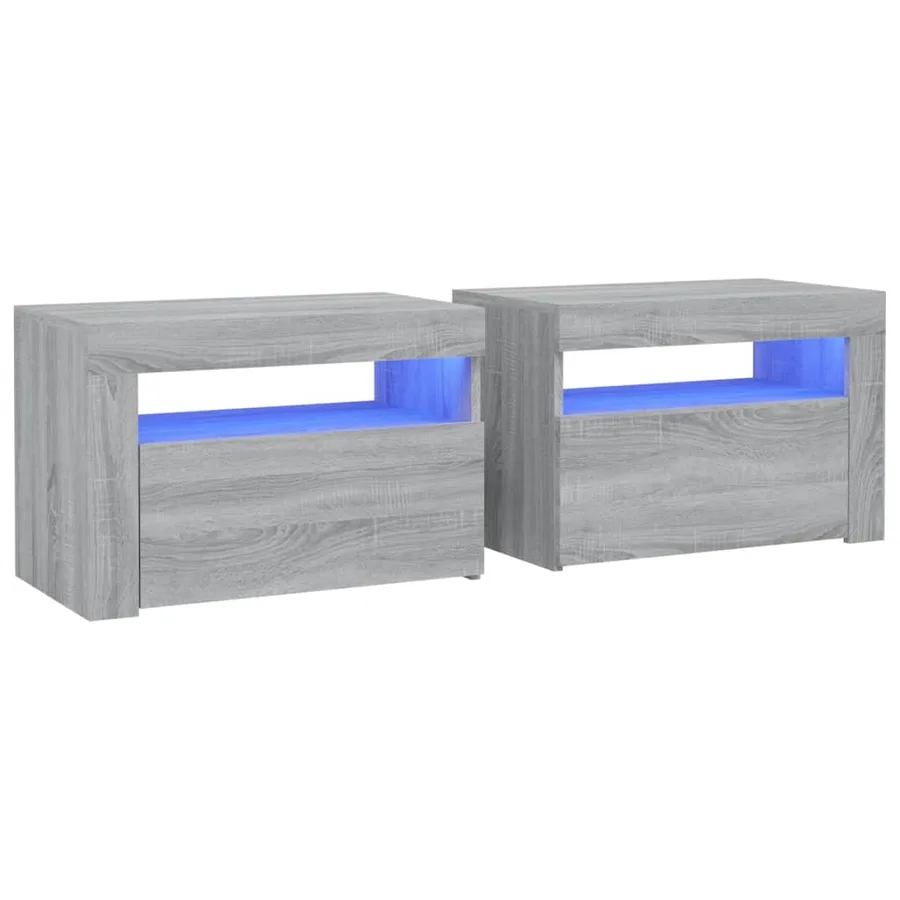 Tables de chevet 2 pcs avec LED sonoma gris 60x35x40 cm - 2