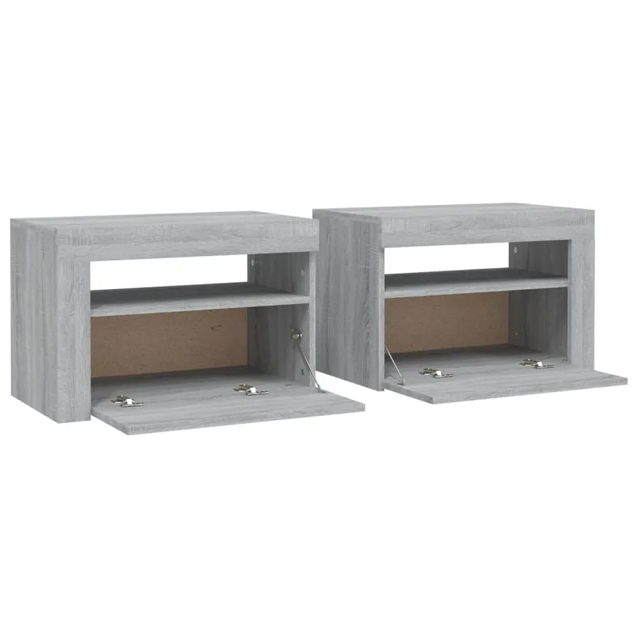Tables de chevet 2 pcs avec LED sonoma gris 60x35x40 cm - 5